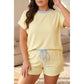 Charlotte Yellow Soft Ribbed Color Block Trim Casual Short Set