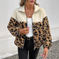 Charvi Leopard Colorblock Sherpa Zipped Jacket