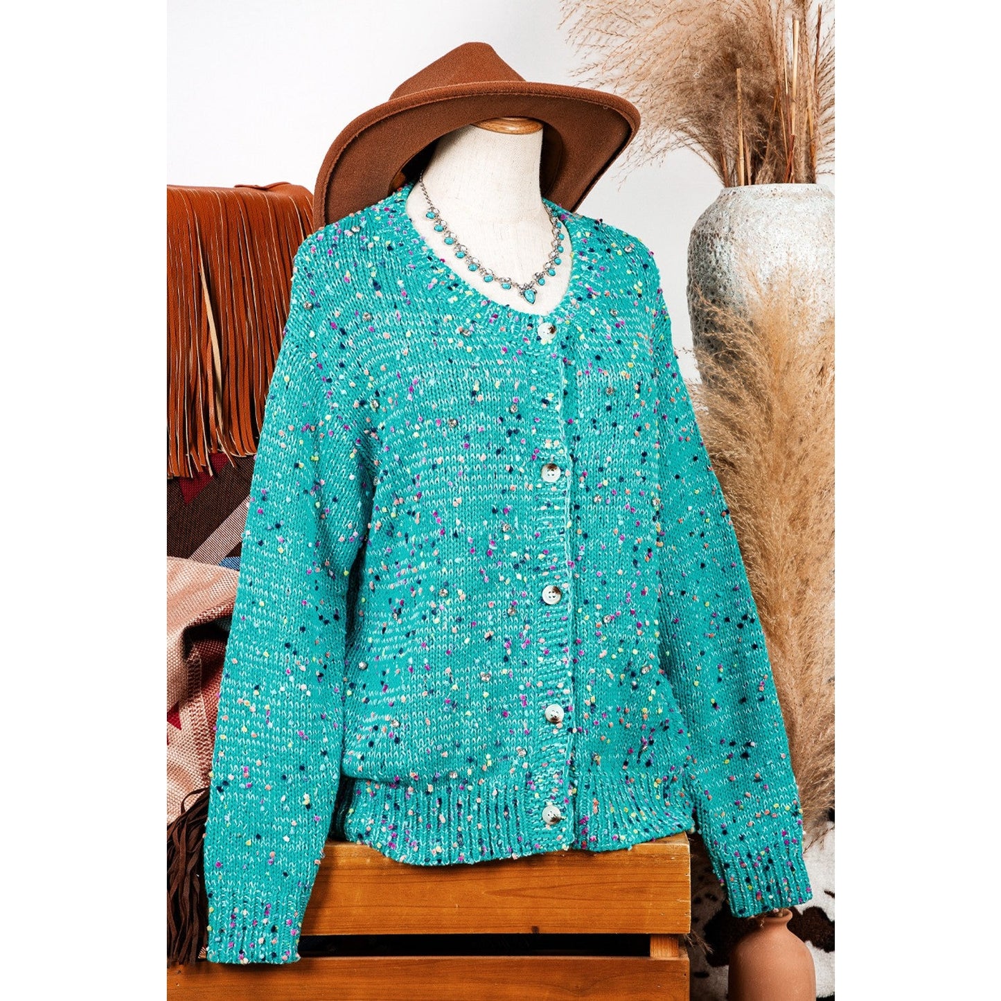 Chasely Aruba Blue Multicolor Confetti Sweater Cardigan