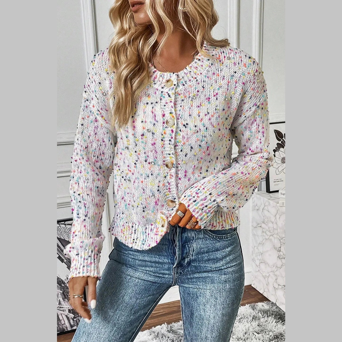 Chasely White Multicolor Confetti Sweater Cardigan