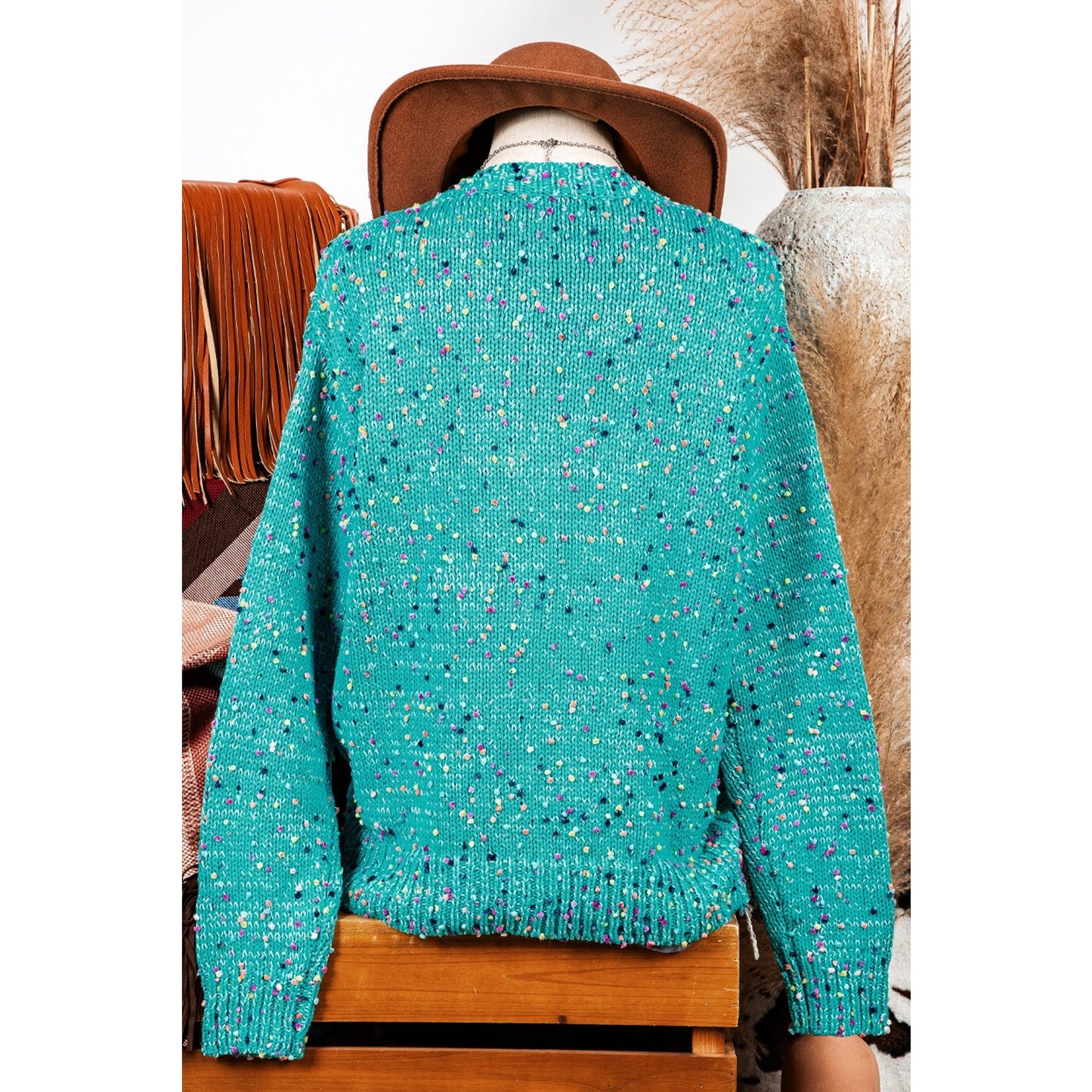 Chasely Aruba Blue Multicolor Confetti Sweater Cardigan