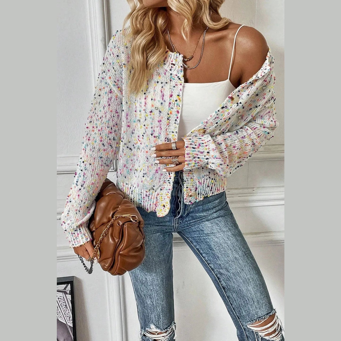 Chasely White Multicolor Confetti Sweater Cardigan