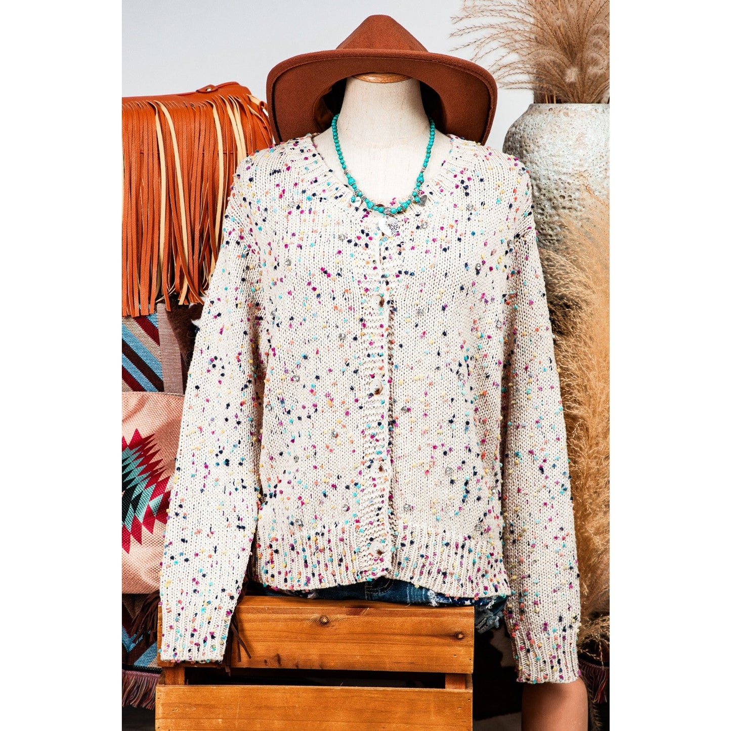 Chasely White Multicolor Confetti Sweater Cardigan