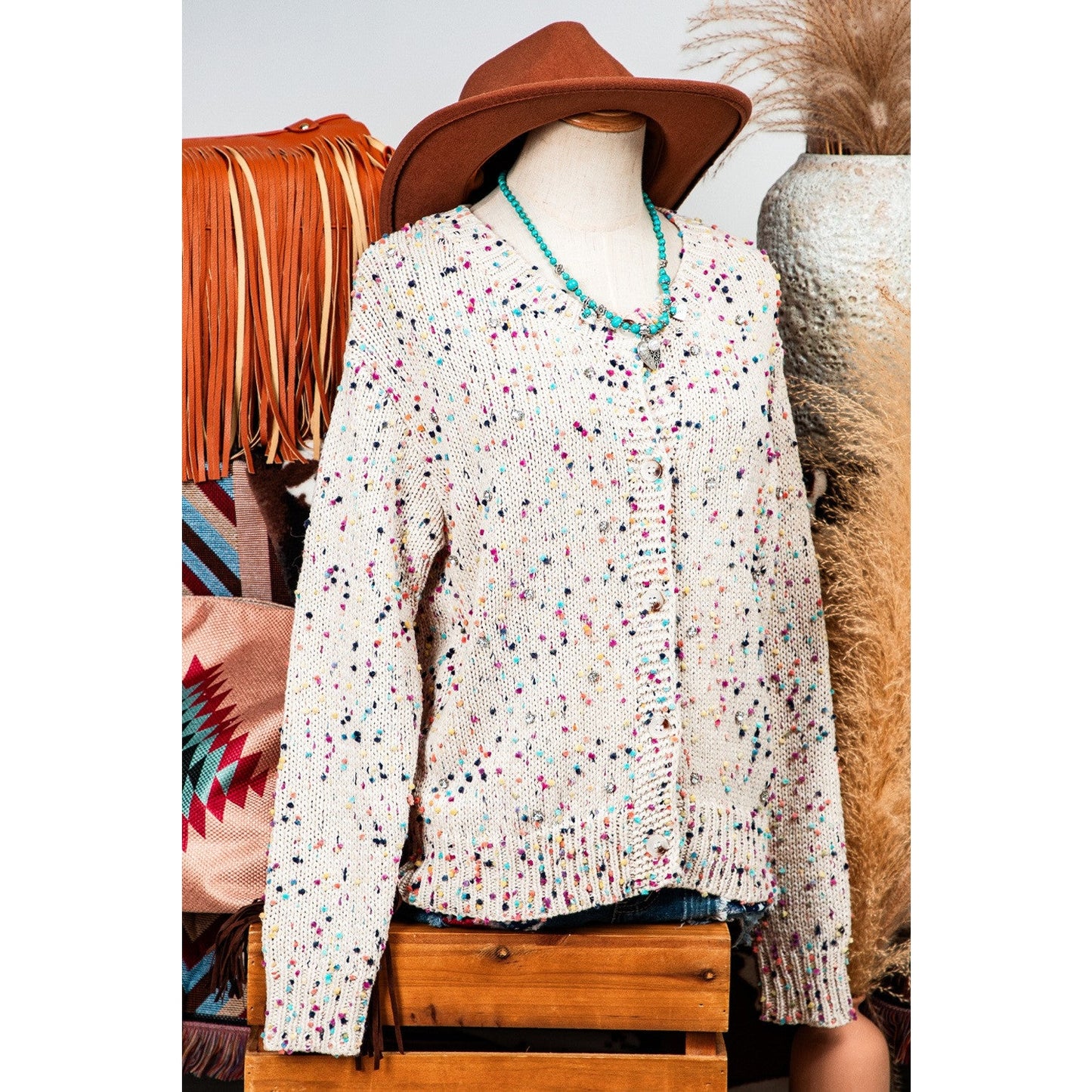 Chasely White Multicolor Confetti Sweater Cardigan