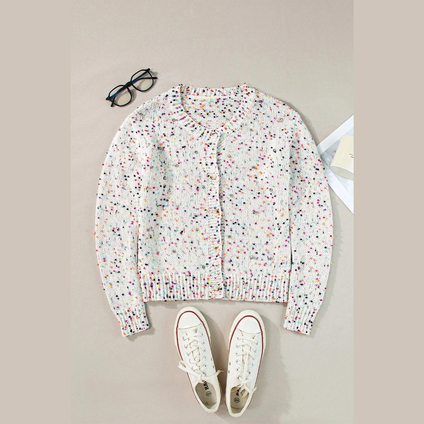 Chasely White Multicolor Confetti Sweater Cardigan