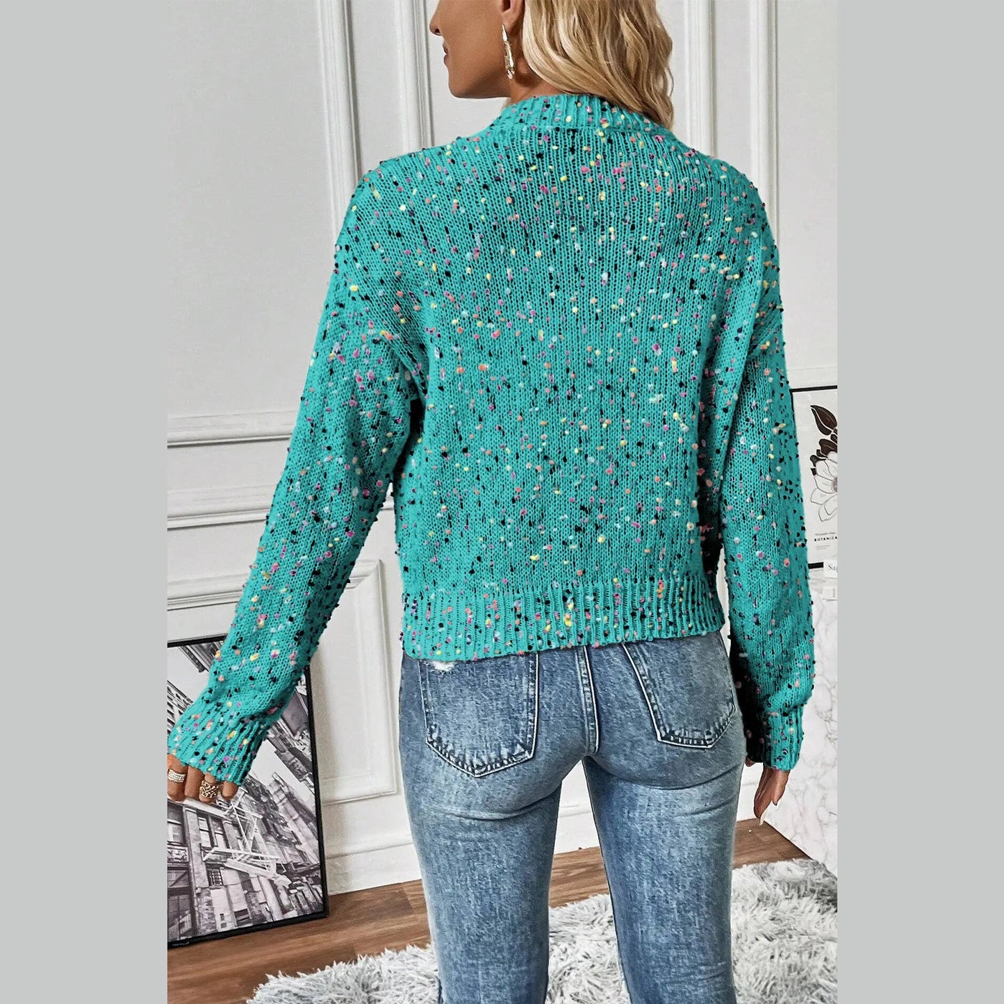 Chasely Aruba Blue Multicolor Confetti Sweater Cardigan