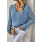 Chaya Blue V Neck Pointelle Knit Sleeve Patchwork Sweater