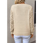 Chaya Beige V Neck Pointelle Knit Sleeve Patchwork Sweater
