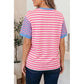 Chelsie Pink Stripe Contrast Patchwork Short Sleeve Loose Tee
