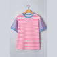 Chelsie Pink Stripe Contrast Patchwork Short Sleeve Loose Tee