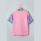 Chelsie Pink Stripe Contrast Patchwork Short Sleeve Loose Tee