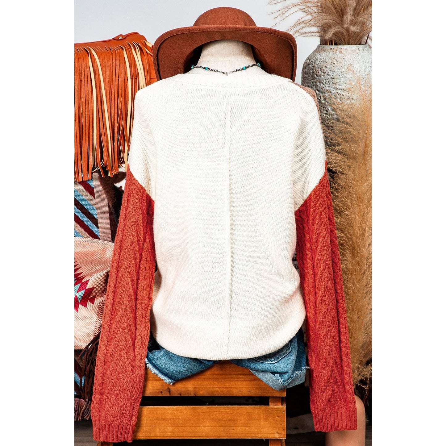 REDUCED!!!  Chelle Gold Flame Colorblock Patched Pocket Drop Shoulder Sweater  REDUCED!!!