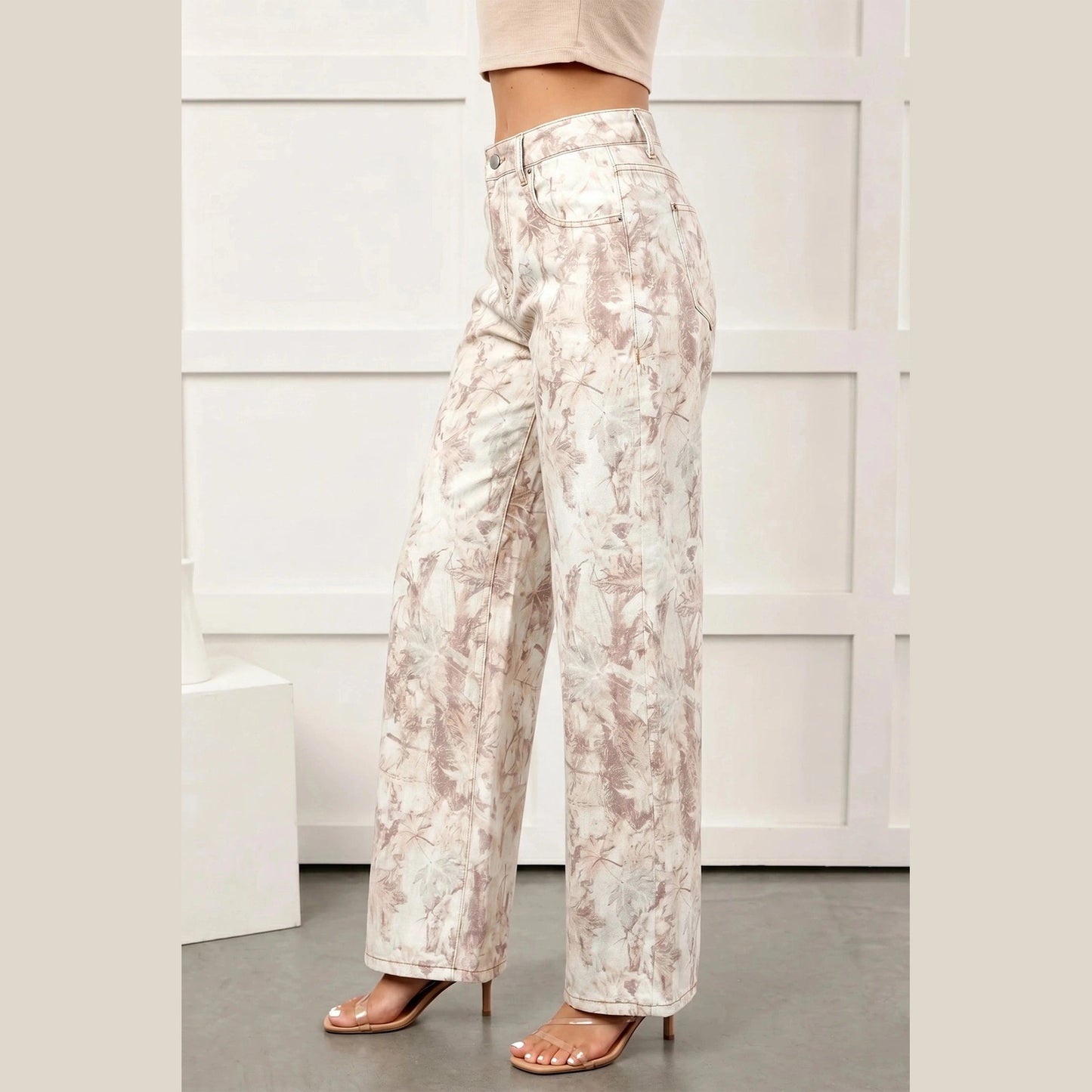 Cheryl Khaki Woodland Camo Tummy Control Denim Wide Leg Jeans