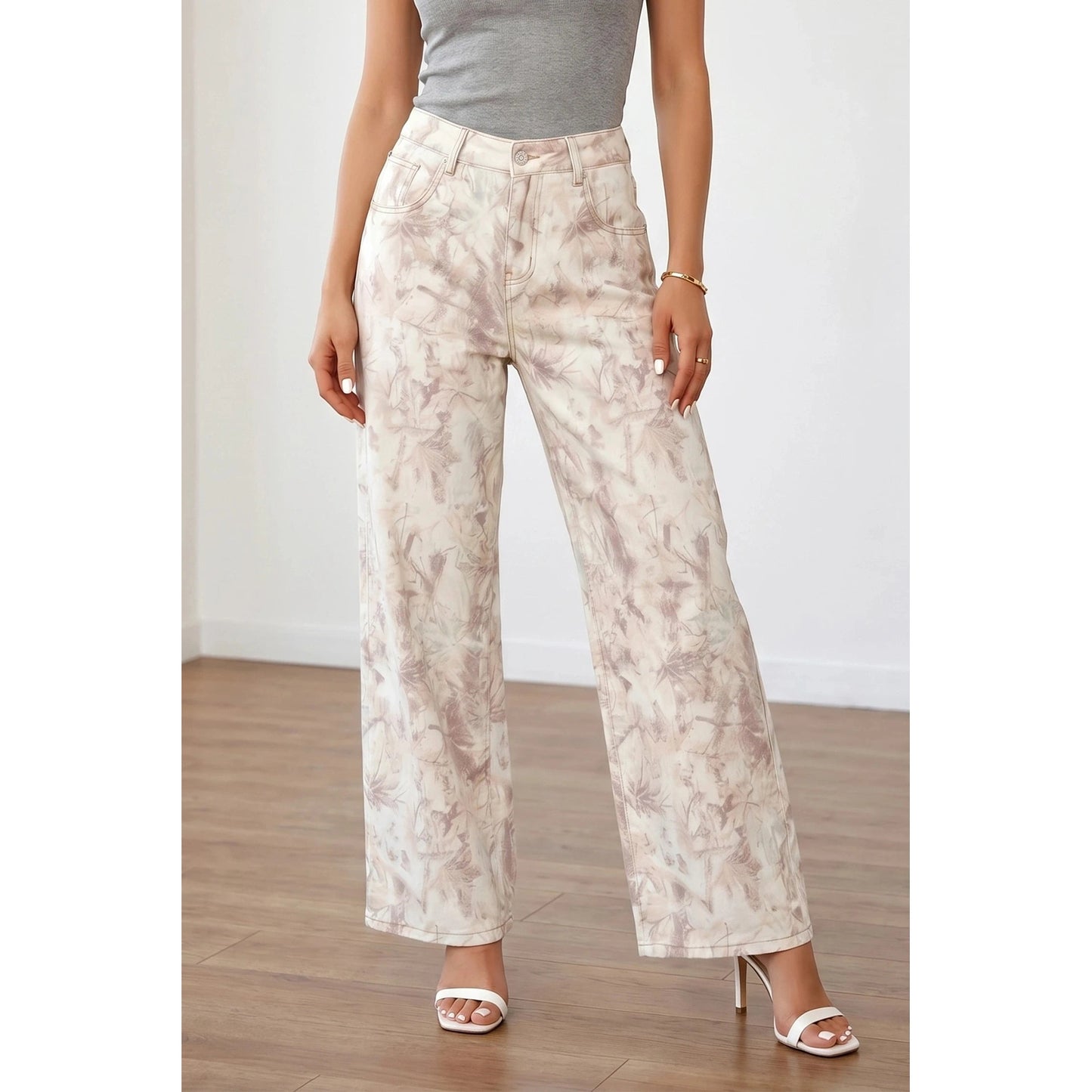 Cheryl Khaki Woodland Camo Tummy Control Denim Wide Leg Jeans