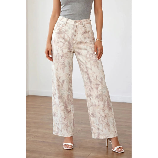 Cheryl Khaki Woodland Camo Tummy Control Denim Wide Leg Jeans