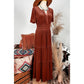 Kinzie Chestnut Velvet Short Sleeve Shirred Waist Tiered Maxi Dress