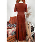 Kinzie Chestnut Velvet Short Sleeve Shirred Waist Tiered Maxi Dress