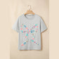 SALE!!!  Cheyenne Light Grey Floral Crochet Ribbon Bow Patched Cotton T Shirt