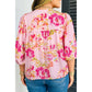 Cheza Pink Plus Size Floral Print V Neck Tie Front Short Sleeve Tunic Top