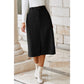 Chi Black Front Slit Shift High Waist Midi Skirt