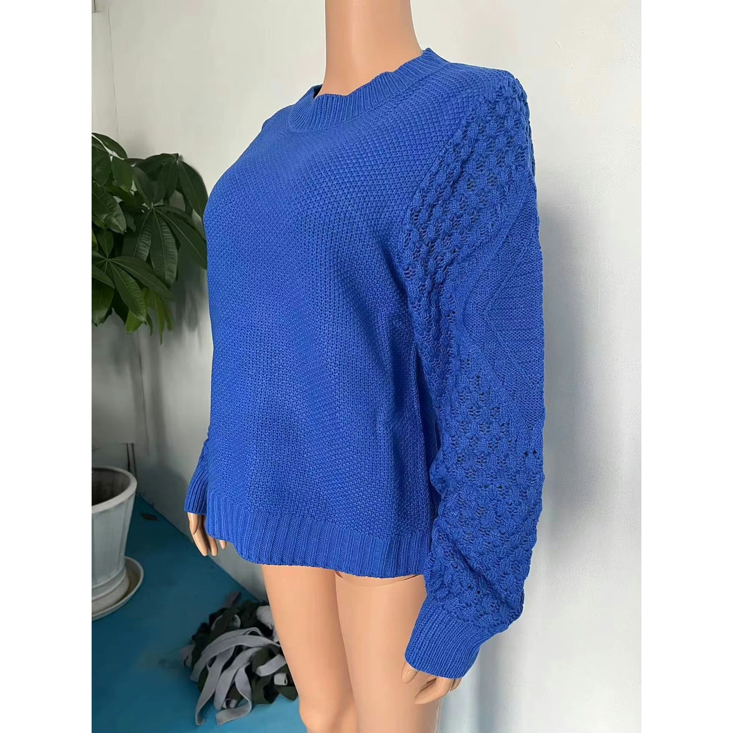 Chloe Royal Blue Loose Knit Crew Neck Sweater