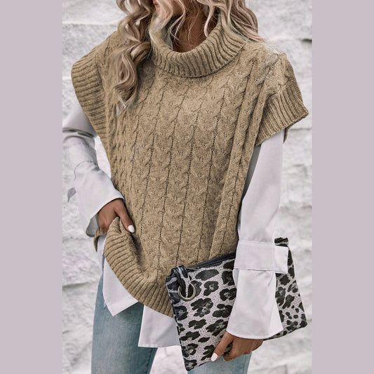 Chrisley Beige Cable Knit Turtleneck Batwing Sleeve Sweater