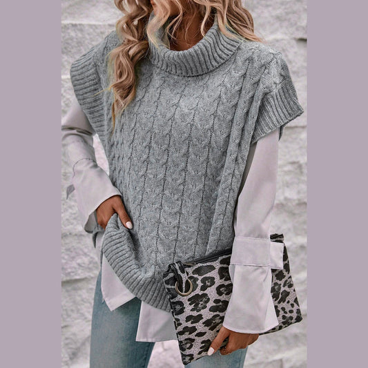 Chrisley Grey Cable Knit Turtleneck Batwing Sleeve Sweater