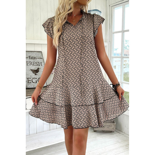 Chrisley Tie Neck Ruffle Sleeve Flutter Hem Dress