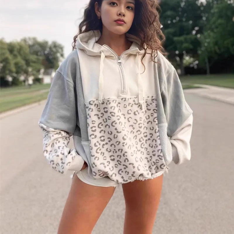 Chrisna Leopard Print 1/4 Zip Sweatshirt