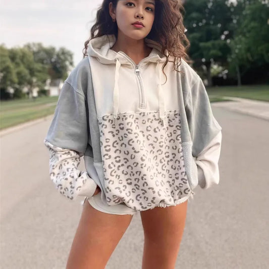 Chrisna Leopard Print 1/4 Zip Sweatshirt