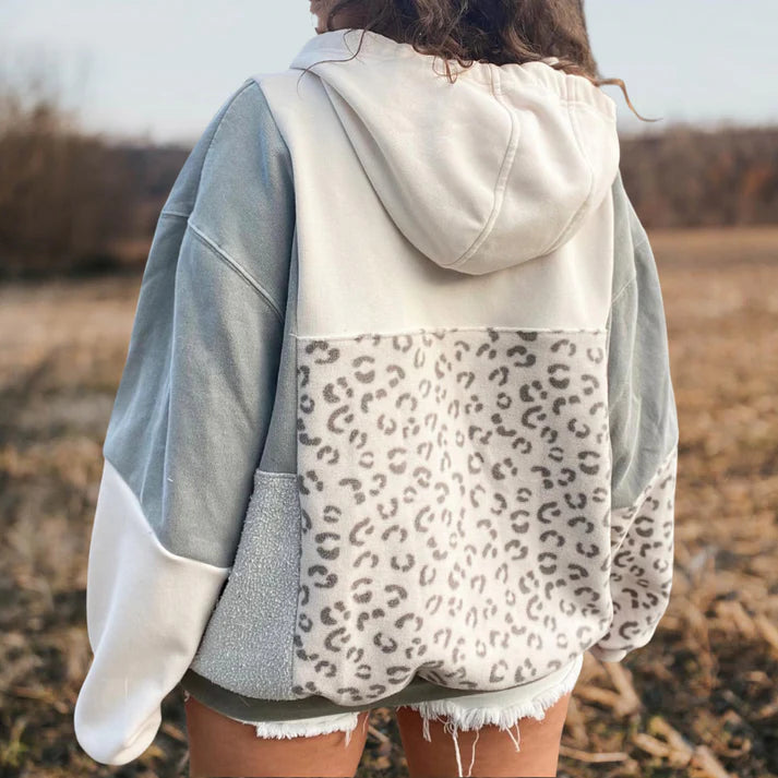 Chrisna Leopard Print 1/4 Zip Sweatshirt