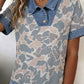 Chrissy Camouflage Print Denim Patchwork Polo Collar Tee