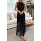 SALE!!!  Christel Black Sleeveless Sheer Floral Lace Patchwork Long Dress