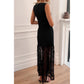 SALE!!!  Christel Black Sleeveless Sheer Floral Lace Patchwork Long Dress