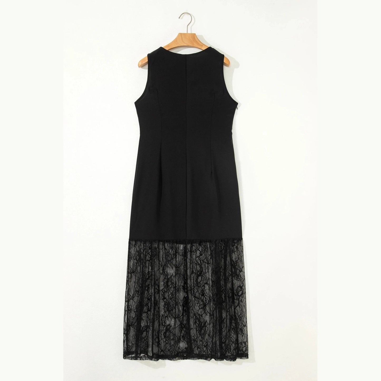 SALE!!!  Christel Black Sleeveless Sheer Floral Lace Patchwork Long Dress