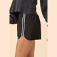 Chrysta Black Elastic Waist Varsity Striped Detail Athleisure Shorts