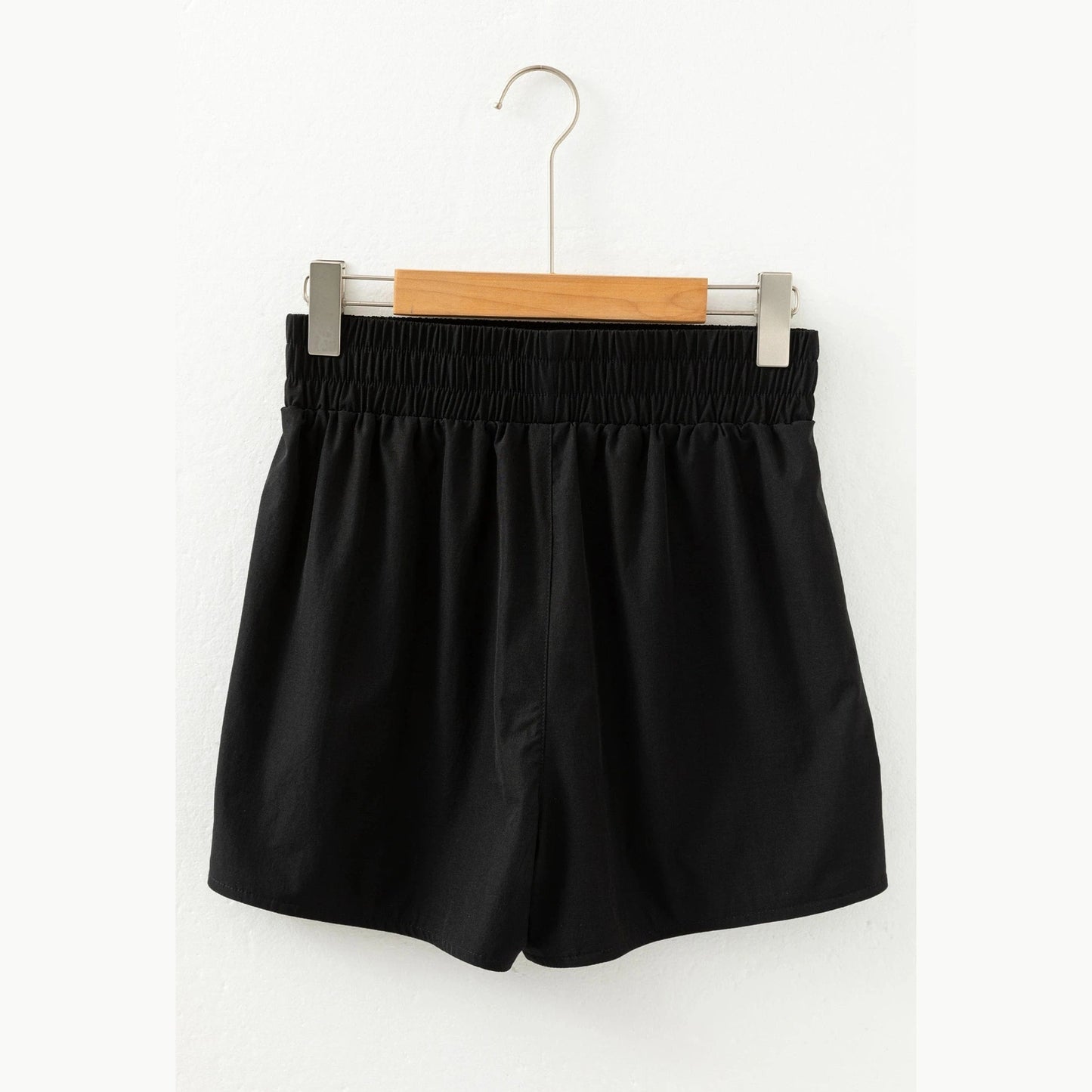 Chrysta Black Elastic Waist Varsity Striped Detail Athleisure Shorts