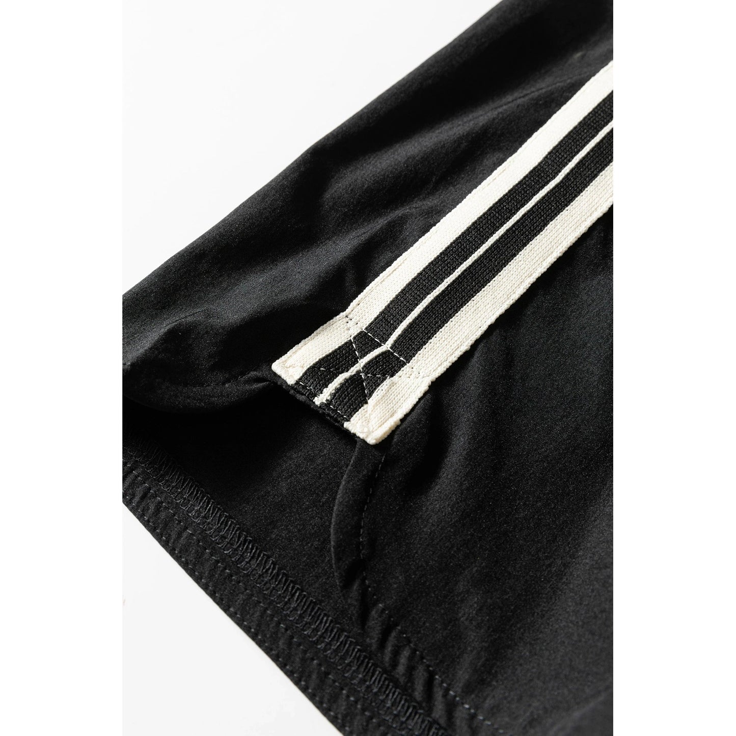 Chrysta Black Elastic Waist Varsity Striped Detail Athleisure Shorts
