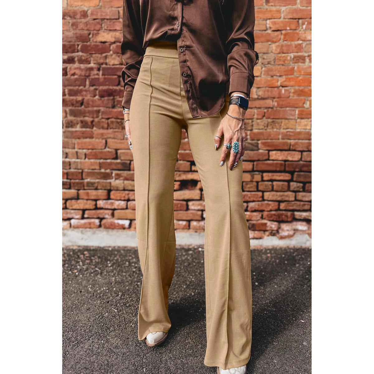 Cierra Parchment High Waist Full Length Regular Fit Pants