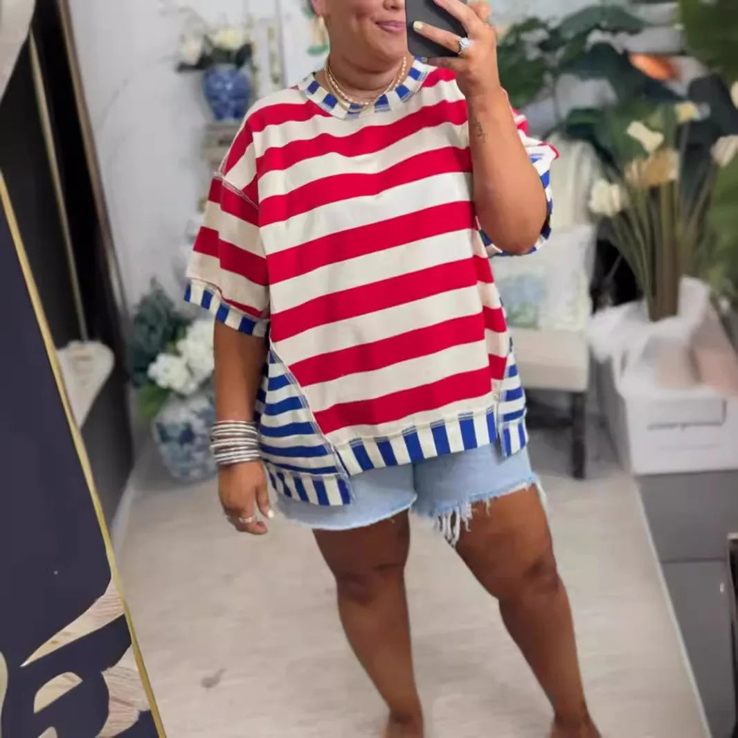Cindi Patriotic Colorblock Stripe Top