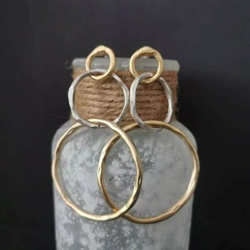 Triple Circle Two Tone Earrings