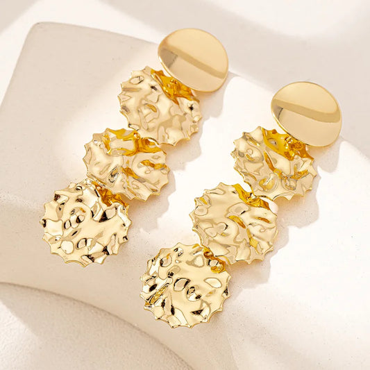 Golden Circle Hammered Drop Earrings