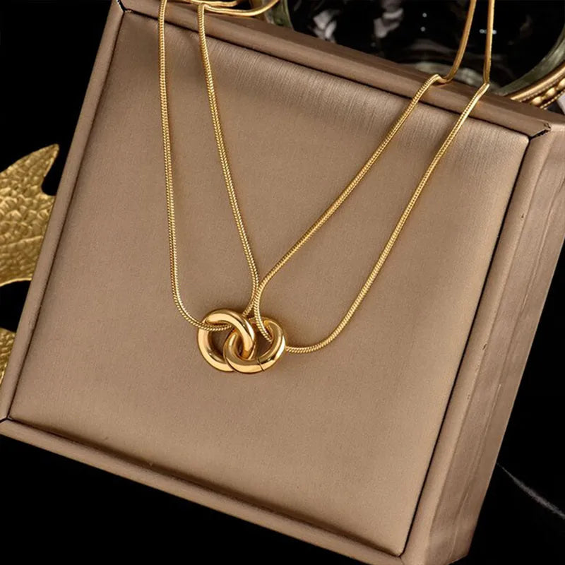 Golden Double Chain Circle Necklace