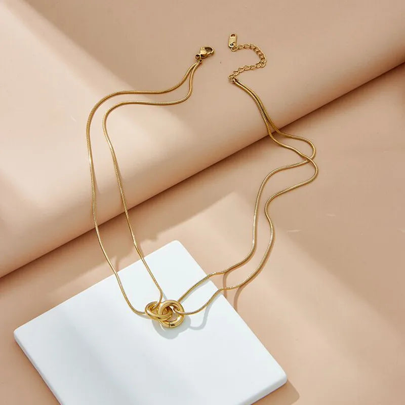 Golden Double Chain Circle Necklace
