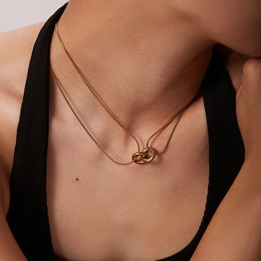 Golden Double Chain Circle Necklace