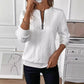 Cissie White Textured Half Zip Long Sleeve Top