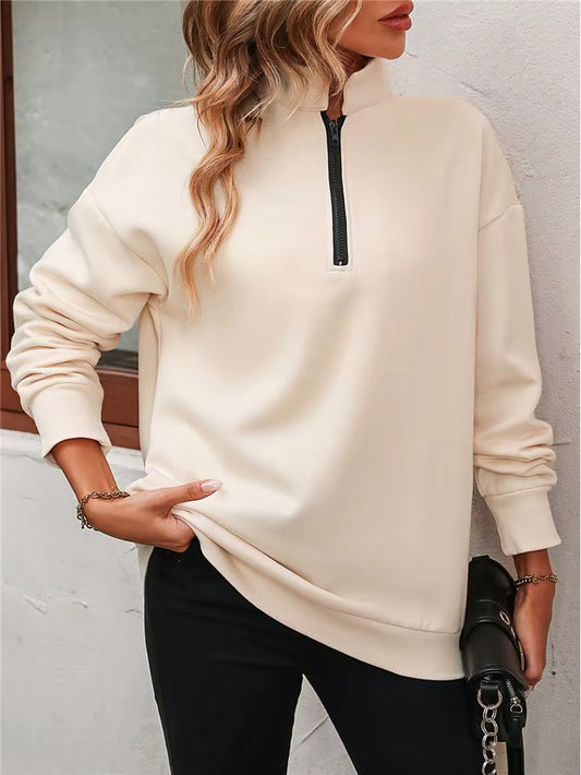 Cara Jo Apricot Half Zipper Collared Long Sleeve Top