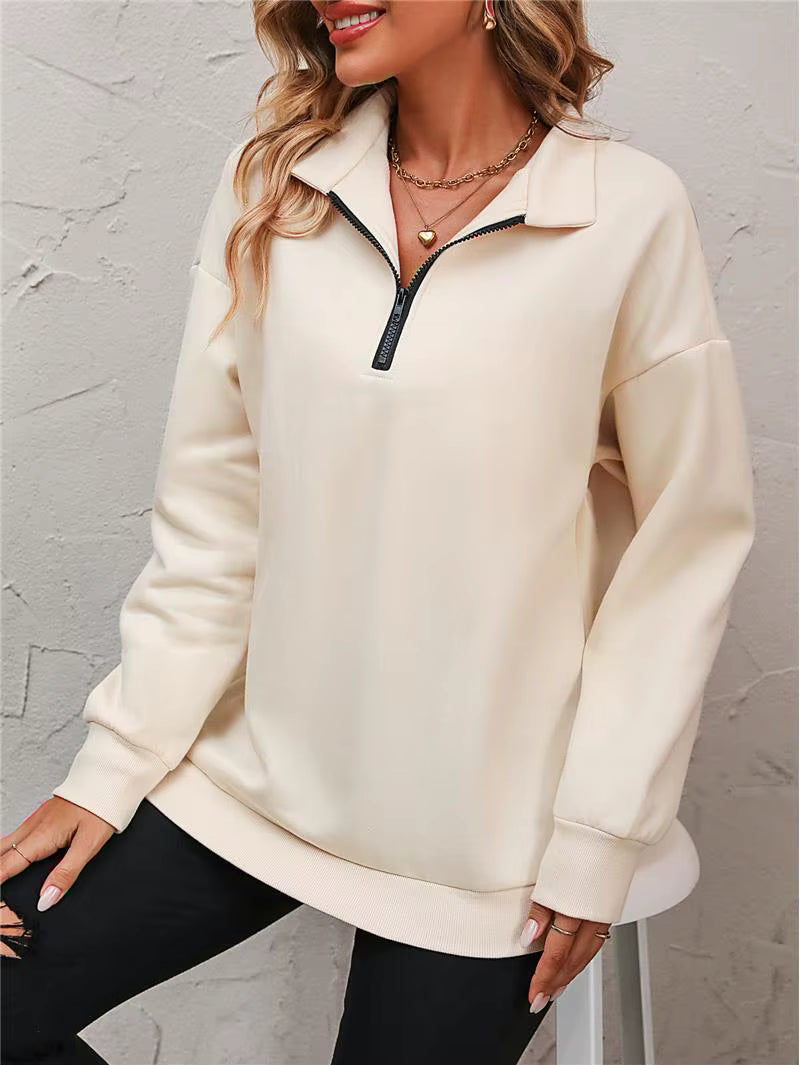 Cara Jo Apricot Half Zipper Collared Long Sleeve Top