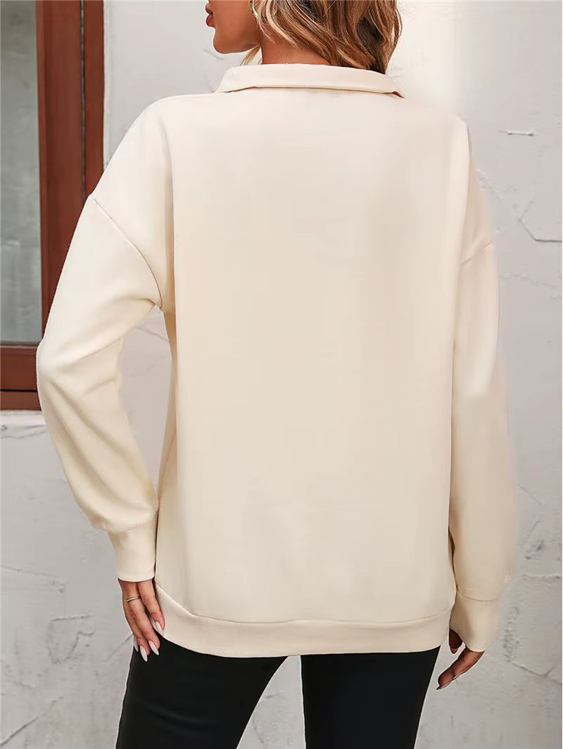 Cara Jo Apricot Half Zipper Collared Long Sleeve Top