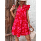 Clancy Red V Neck Short Sleeve Ruffle Dress